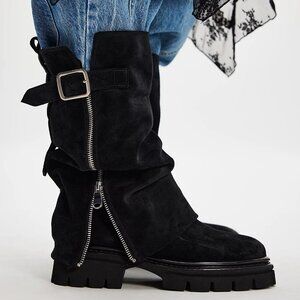 Free People Monarch Moto Boots Women's Size 8 Black Oiled Suede New in Box $368